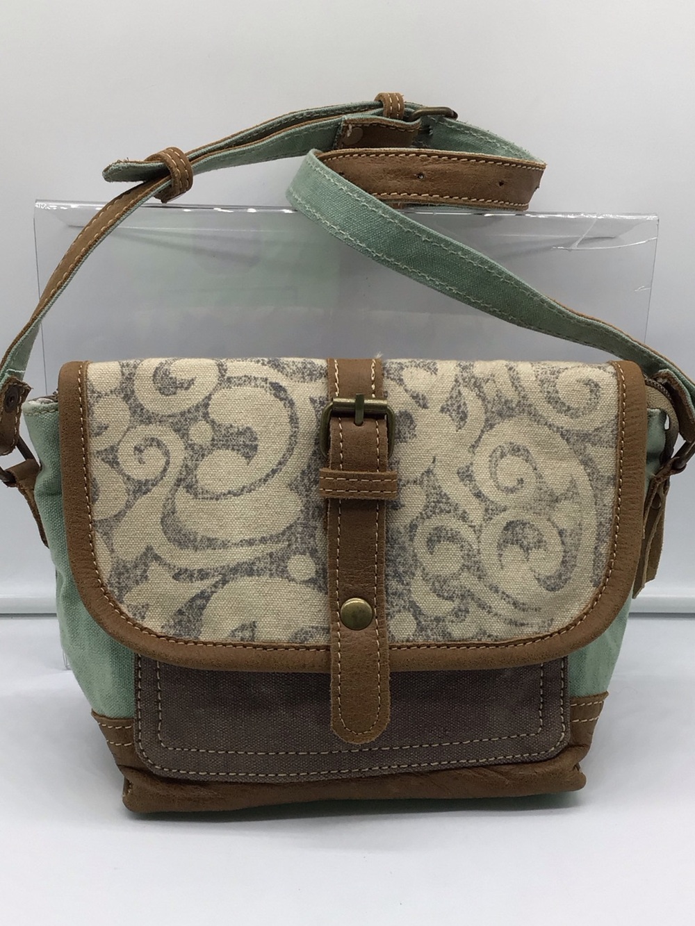 Myra Upcycle Bag Green\Brown Leaf Print Crossbody Bag